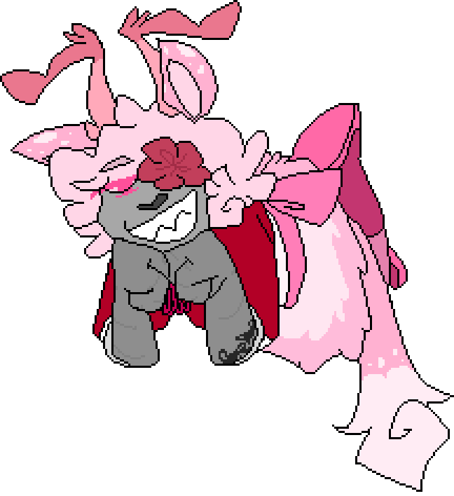 A picture of Fawn Doe, kicking her legs while suspended in midair. It is lying on its belly and looking at the viewer with a smile, and has her hands under its chin.